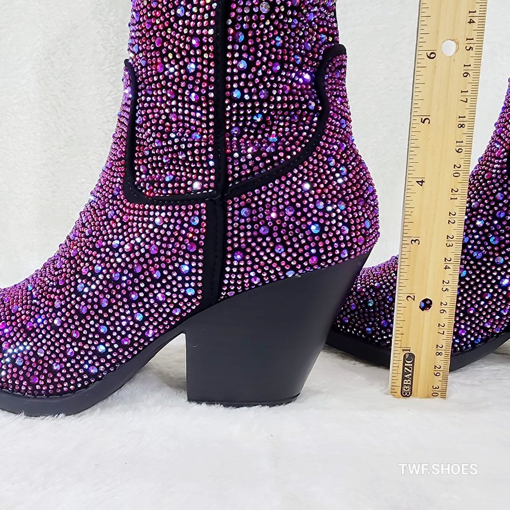 Western Glow Multi Purple Ombre Rhinestone Disco Cowgirl Knee Boots - Picture 12 of 17